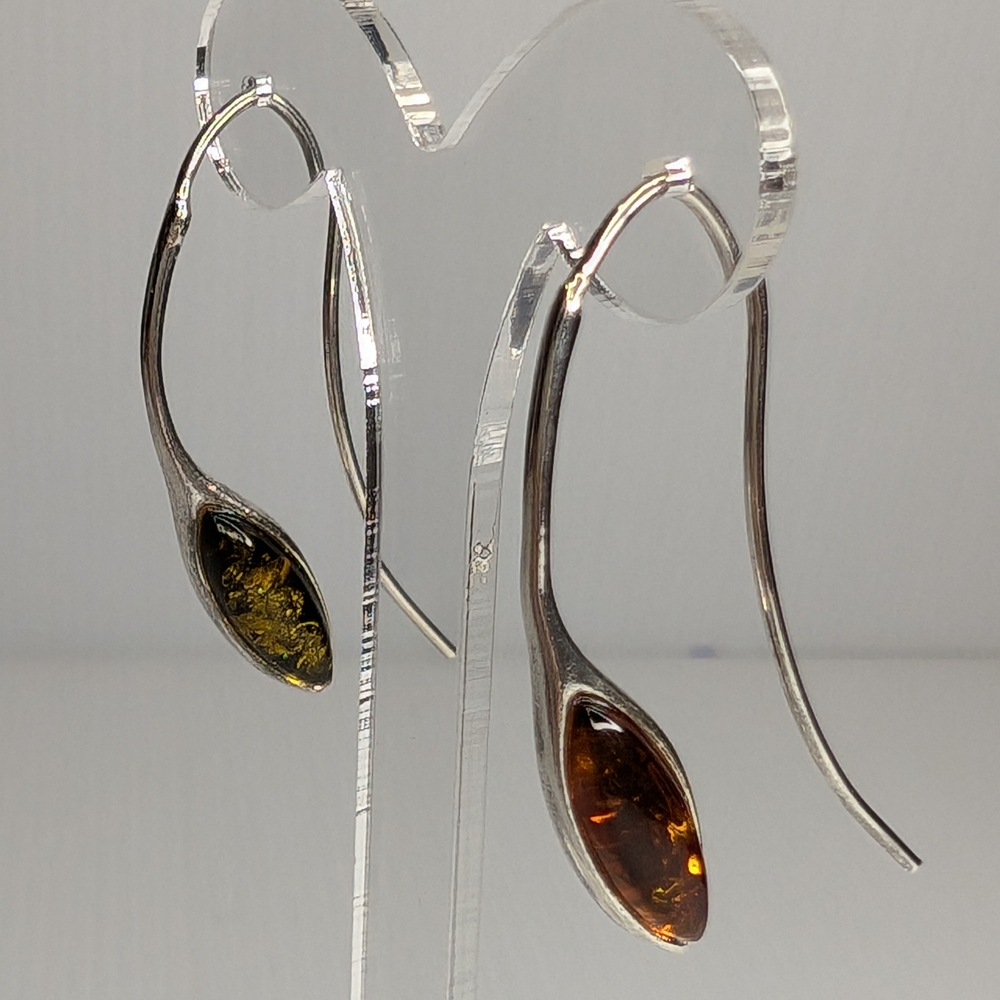 Silver Toned and Amber Drop Earrings
